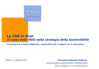 La CSR in Enel Il ruolo delle NGO nella strategia della Sostenibilità