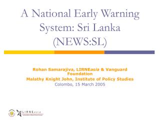 A National Early Warning System: Sri Lanka (NEWS:SL)