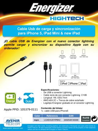 Cable Usb de carga y sincronización para iPhone 5, iPad Mini &amp; new iPad