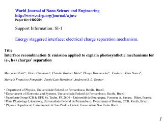 Title Interface recombination &amp; emission applied to explain photosynthetic mechanisms for