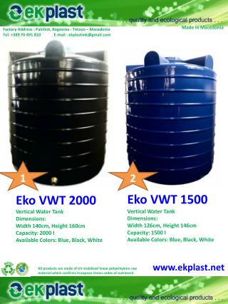 Eko VWT 2000 Vertical Water Tank Dimensions :