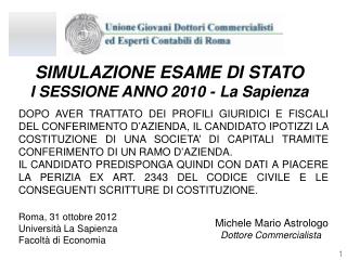 SIMULAZIONE ESAME DI STATO I SESSIONE ANNO 2010 - La Sapienza