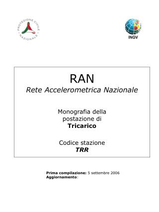 RAN Rete Accelerometrica Nazionale Monografia della postazione di Tricarico Codice stazione TRR