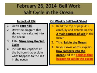 February 26, 2014 Bell Work Salt Cycle in the Ocean