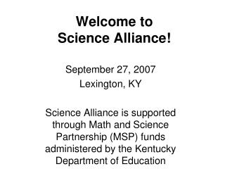 Welcome to Science Alliance!