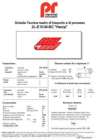 Scheda Tecnica nastro di trasporto e di processo 2L-E10-M-BC “Haccp”