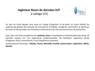 Ingénieur Bases de données H/F à Labège (31)