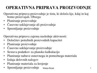 OPERATIVNA PRIPRAVA PROIZVODNJE