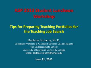 ASP 2013 Student Luncheon Workshop