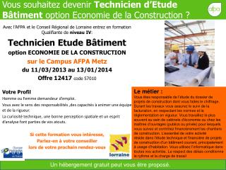 Vous souhaitez devenir Technicien d’Etude Bâtiment option Economie de la Construction ?