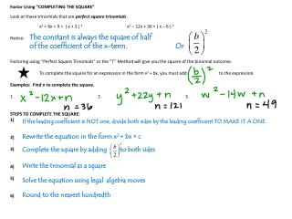 Factor Using “COMPLETING THE SQUARE”