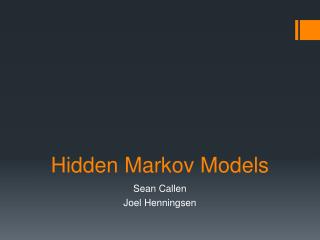 Hidden Markov Models