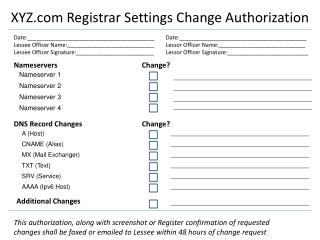 XYZ Registrar Settings Change Authorization
