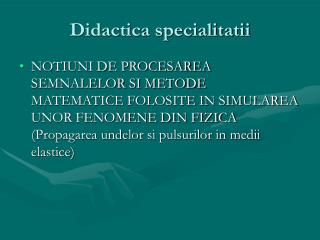 Didactica specialitatii