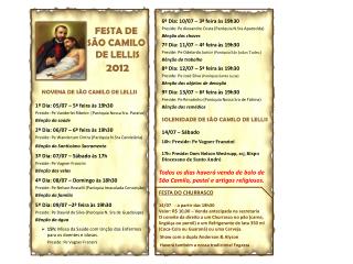 6º Dia: 10/07 – 3ª feira às 19h30 Preside: Pe Alexandre Costa (Paróquia N.Sra Aparecida)