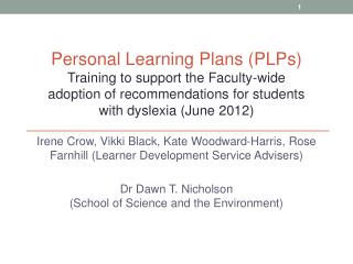 Personal Learning Plans (PLPs)