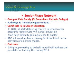 Senior Phase Network Group A: Kate Ruddy. (St Columbans Catholic College)