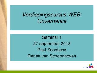 Verdiepingscursus WEB: Governance