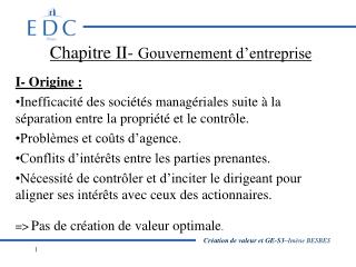 Chapitre II- Gouvernement d’entreprise