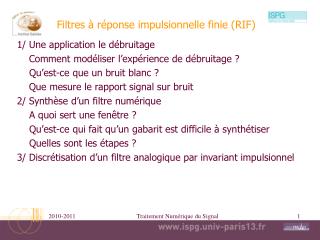 Filtres à réponse impulsionnelle finie (RIF)
