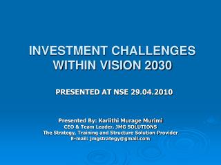 INVESTMENT CHALLENGES WITHIN VISION 2030