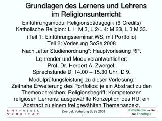 Grundlagen des Lernens und Lehrens im Religionsunterricht