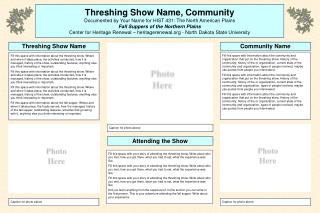 Threshing Show Name, Community Documented by Your Name for HIST 431: The North American Plains