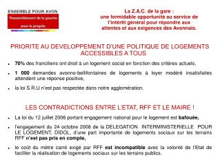 PRIORITE AU DEVELOPPEMENT D’UNE POLITIQUE DE LOGEMENTS ACCESSIBLES A TOUS