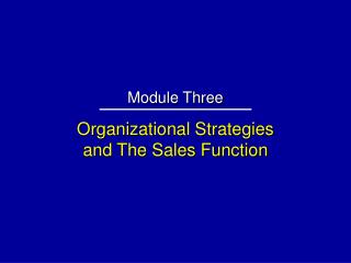 Organizational Strategies and The Sales Function