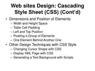 Web sites Design: Cascading Style Sheet (CSS) (Cont’d)