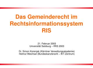 Das Gemeinderecht im Rechtsinformationssystem RIS