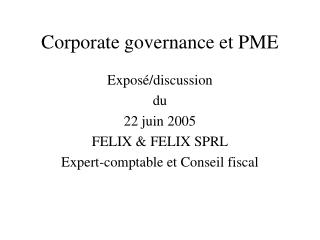 Corporate governance et PME