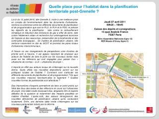 Quelle place pour l’habitat dans la planification territoriale post-Grenelle ?