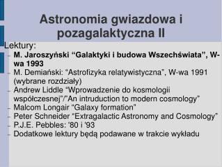 Astronomia gwiazdowa i pozagalaktyczna II