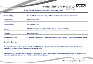 Trust Board Committee – 28 th January 2011