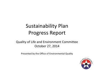 Sustainability Plan Progress Report