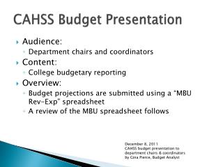 CAHSS Budget Presentation