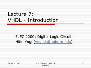 Lecture 7: VHDL - Introduction