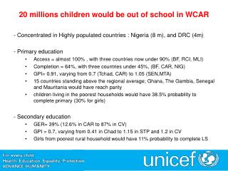 20 millions children would be out of school in WCAR