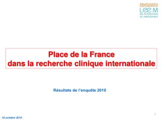Place de la France dans la recherche clinique internationale
