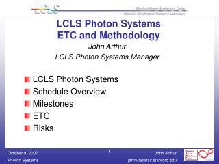 LCLS Photon Systems ETC and Methodology