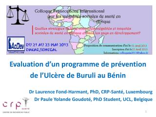 Evaluation d’un programme de prévention de l’Ulcère de Buruli au Bénin