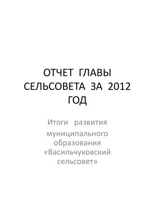 ОТЧЕТ ГЛАВЫ СЕЛЬСОВЕТА ЗА 2012 ГОД