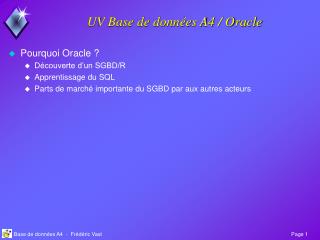 UV Base de données A4 / Oracle