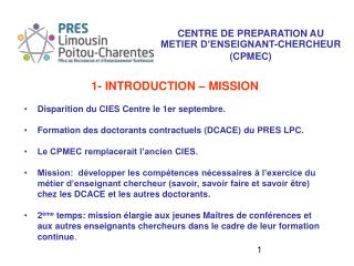 CENTRE DE PREPARATION AU METIER D’ENSEIGNANT-CHERCHEUR (CPMEC)