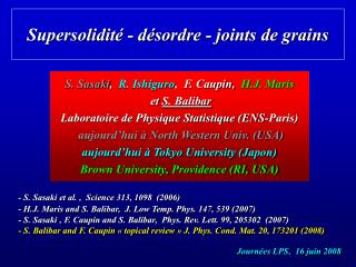 Supersolidité - désordre - joints de grains