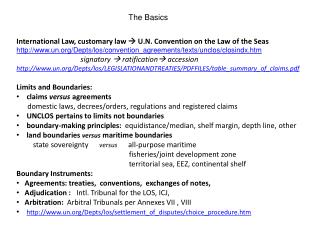 International Law, customary law  U.N. Convention on the Law of the Seas