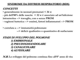 SINDROME DA DISTRESS RESPIRATORIO (RDS)