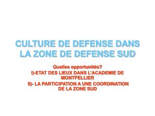 CULTURE DE DEFENSE DANS LA ZONE DE DEFENSE SUD