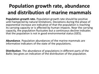 Population growth rate, abundance and distribution of marine mammals